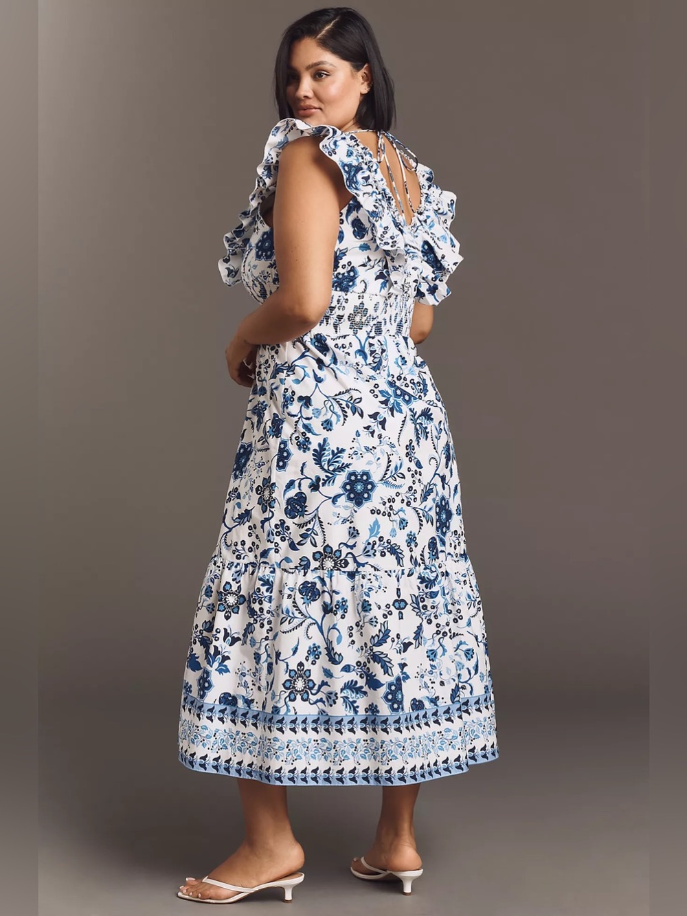 Adrianna Papell Blue and White Floral Ruffle Maxi Dress - Picture 2 of 5